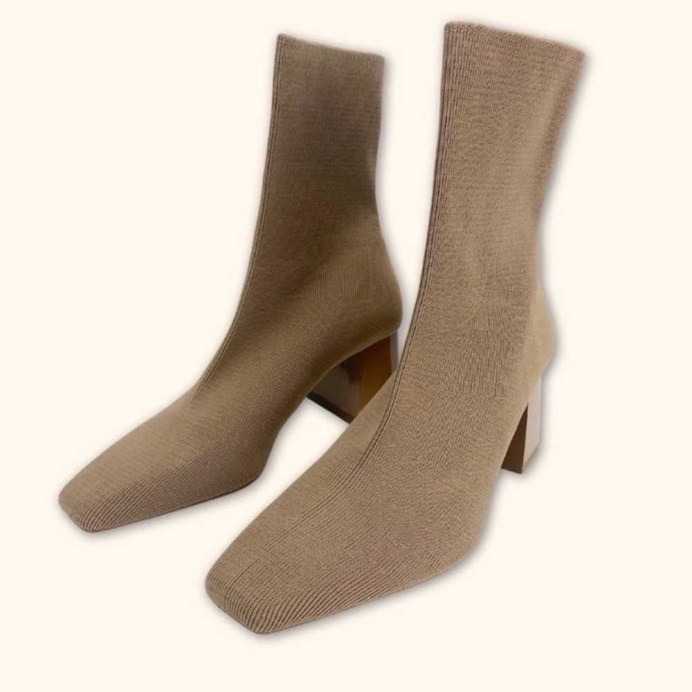 Zara Taupe Knit Sock Heeled Boots
